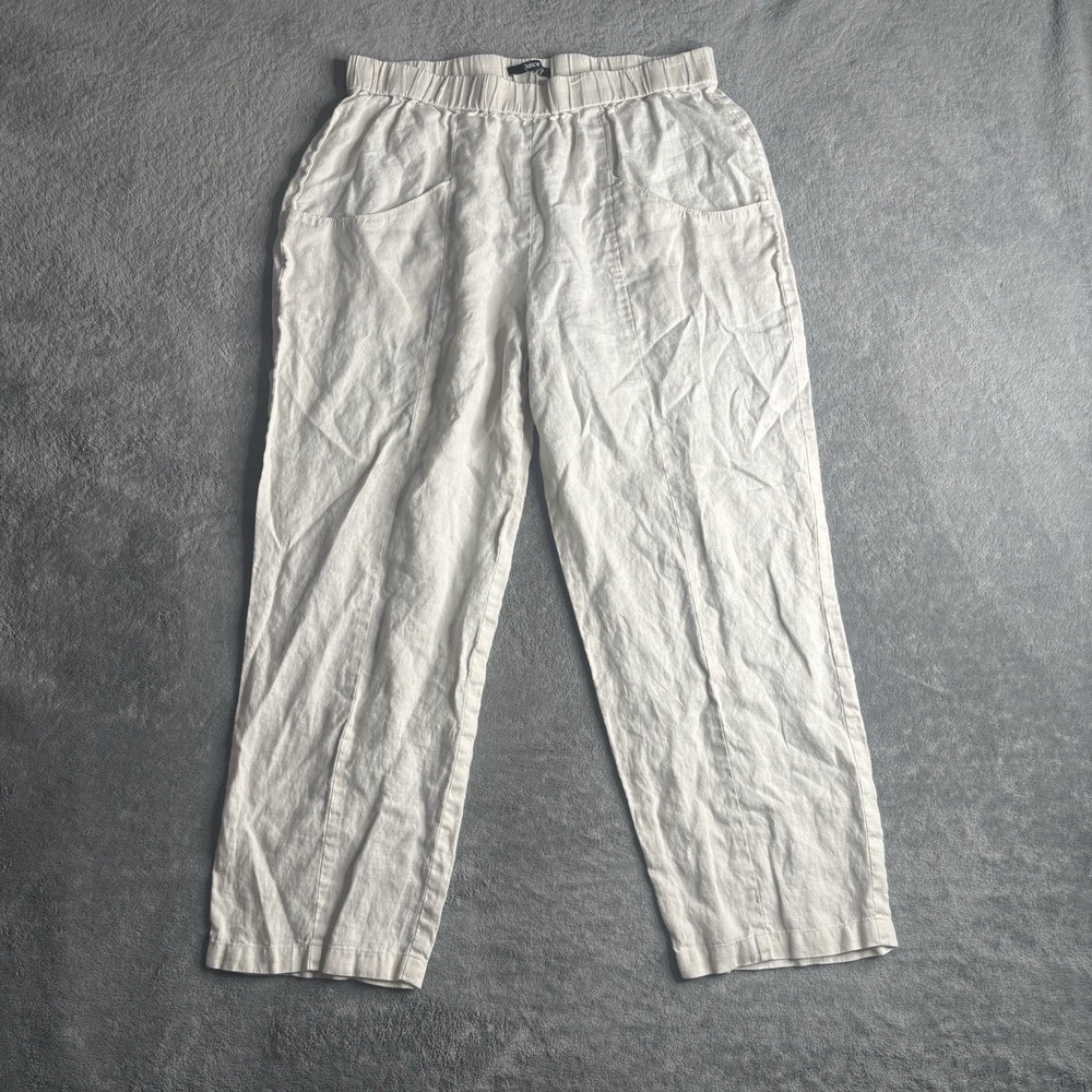 Quince 100% European Linen Wide Leg Loose Pants Flax/Beige Elastic *Large*